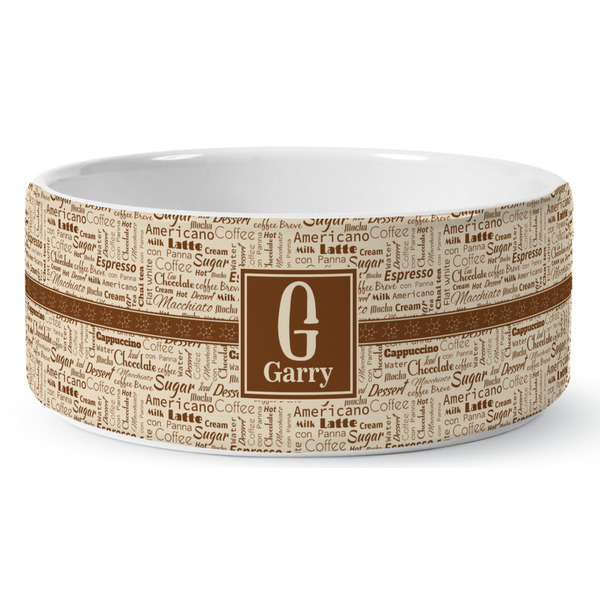 Custom Coffee Lover Ceramic Dog Bowl - Large (Personalized)