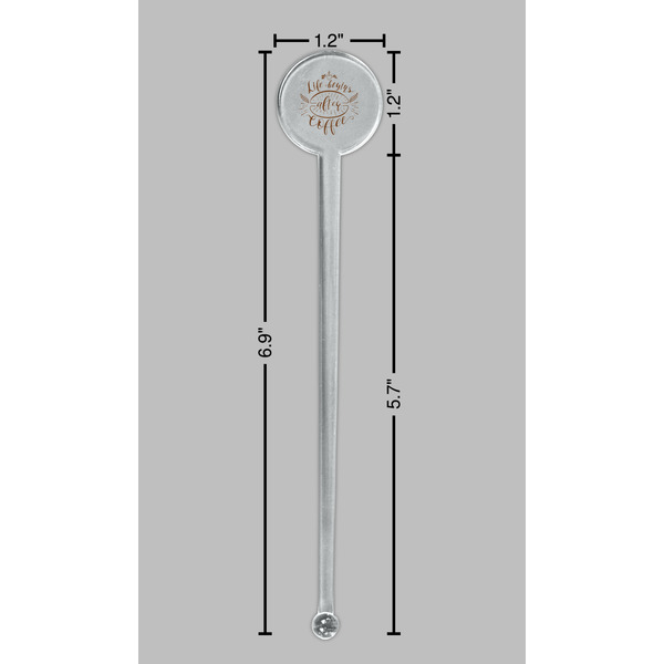 Coffee Lover Clear Plastic 7" Stir Stick - Round - Dimensions