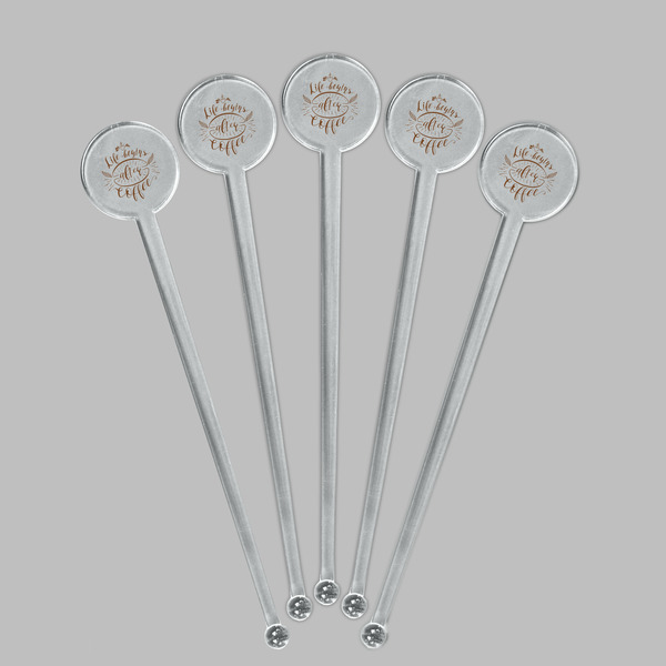 Coffee Lover Clear Plastic 7" Stir Stick - Round - Fan View
