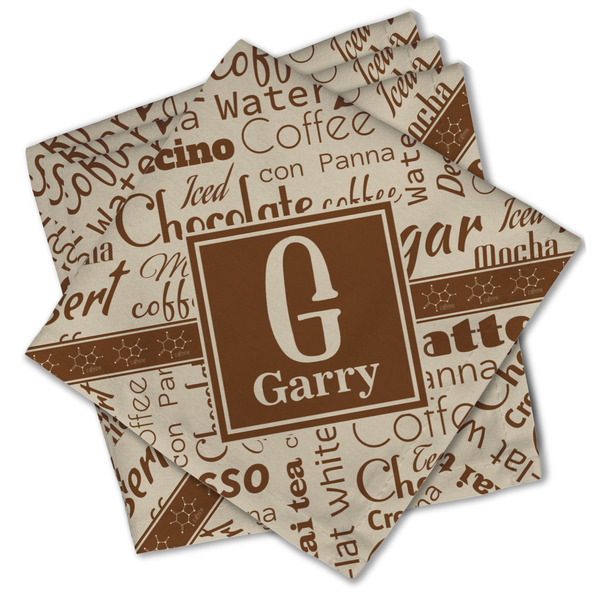 Custom Coffee Lover Cloth Cocktail Napkins - Set of 4 w/ Name and Initial