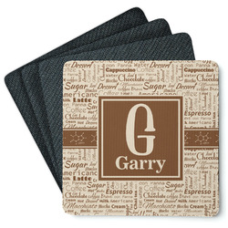 Coffee Lover Square Rubber Backed Coasters - Set of 4 (Personalized)