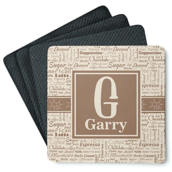 Custom Coffee Lover Square Rubber Backed Coasters - Set of 4 (Personalized)