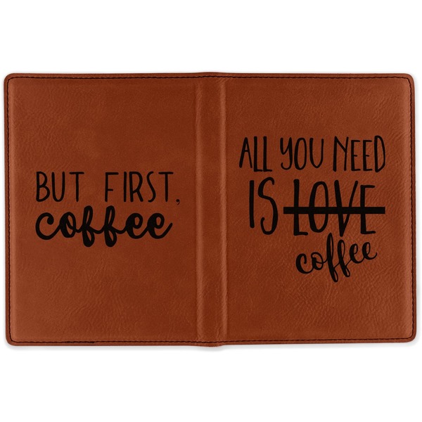 Coffee Lover Cognac Leather Passport Holder Outside Double Sided - Apvl