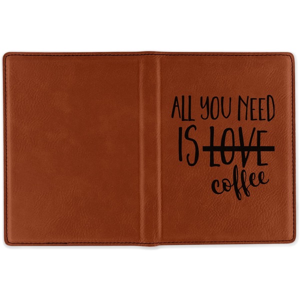 Coffee Lover Cognac Leather Passport Holder Outside Single Sided - Apvl