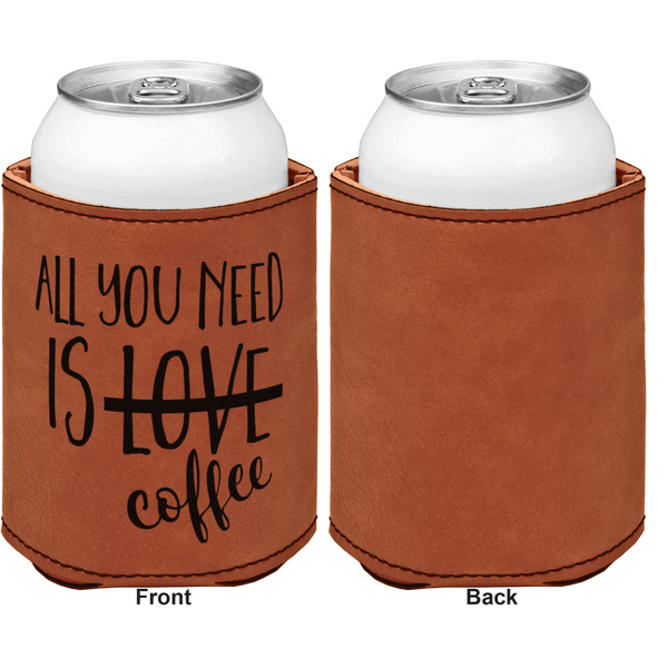 Coffee Lover Cognac Leatherette Can Sleeve - Single Sided Front and Back