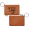 Coffee Lover Cognac Leatherette Keychain ID Holders - Front Apvl