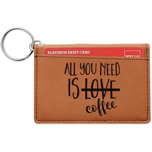Custom Coffee Lover Leatherette Keychain ID Holder - Single Sided