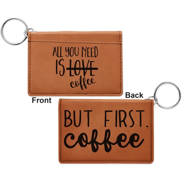 Coffee Lover Cognac Leatherette Keychain ID Holders - Front and Back Apvl