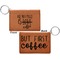 Coffee Lover Cognac Leatherette Keychain ID Holders - Front and Back Apvl