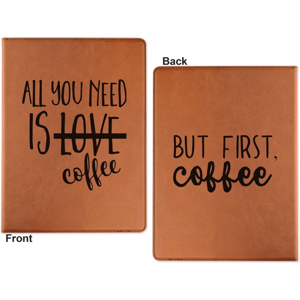 Coffee Lover Cognac Leatherette Portfolios with Notepad - Large - Double Sided - Apvl