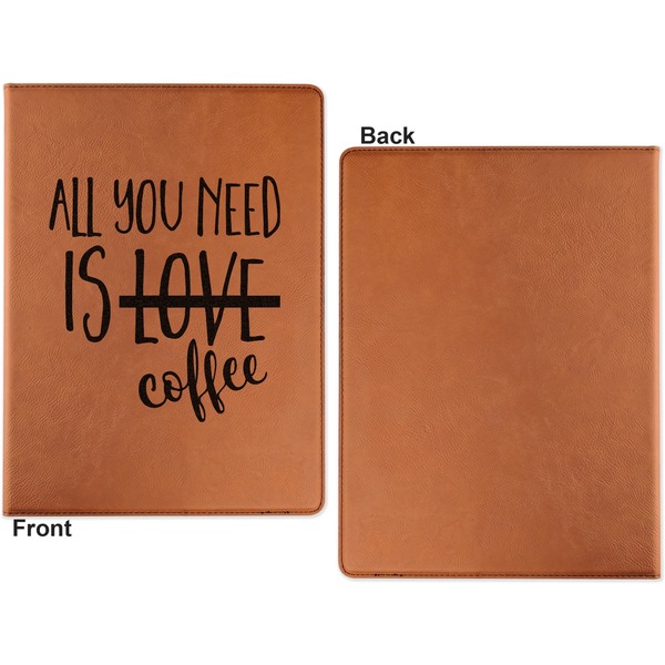Coffee Lover Cognac Leatherette Portfolios with Notepad - Large - Single Sided - Apvl