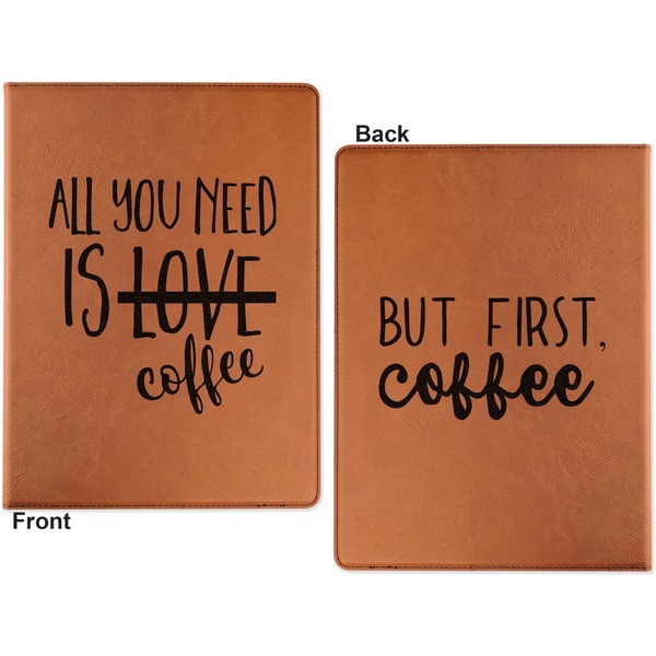 Coffee Lover Cognac Leatherette Portfolios with Notepad - Small - Double Sided- Apvl