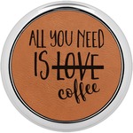 Coffee Lover Set of 4 Leatherette Round Coasters w/ Silver Edge