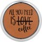 Coffee Lover Cognac Leatherette Round Coasters w/ Silver Edge - Single