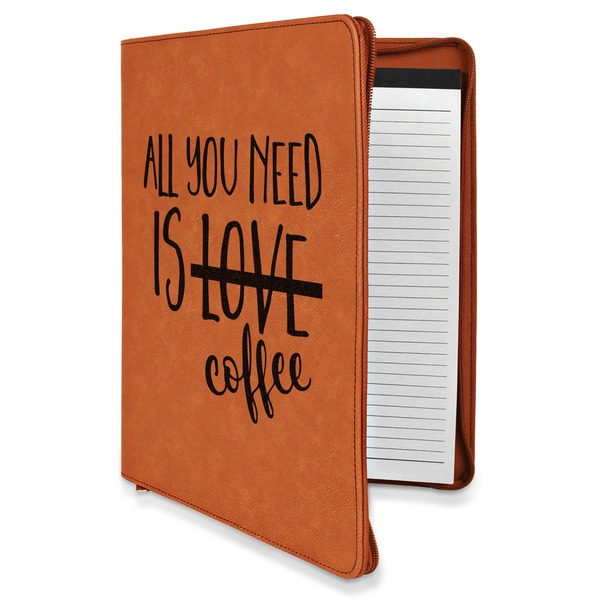 Custom Coffee Lover Leatherette Zipper Portfolio with Notepad