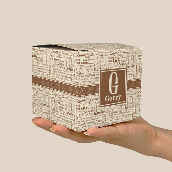 Coffee Lover Cube Favor Gift Box - On Hand - Scale View