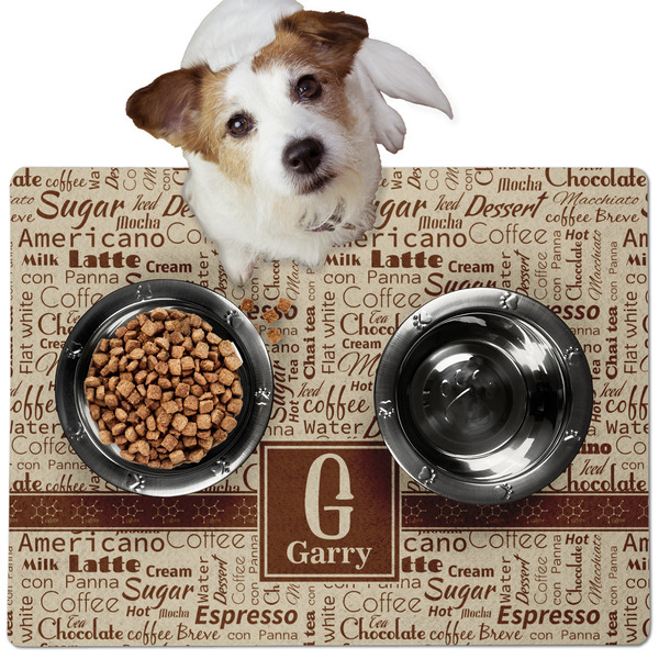 Custom Coffee Lover Dog Food Mat - Medium w/ Name and Initial