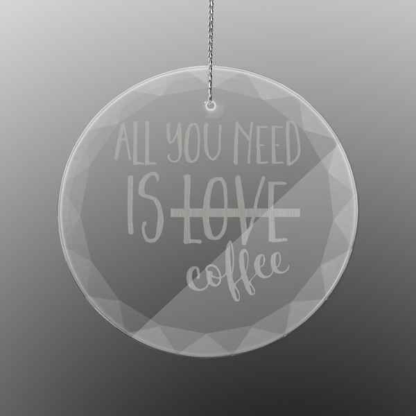 Custom Coffee Lover Engraved Glass Ornament - Round
