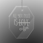 Coffee Lover Engraved Glass Ornament - Octagon