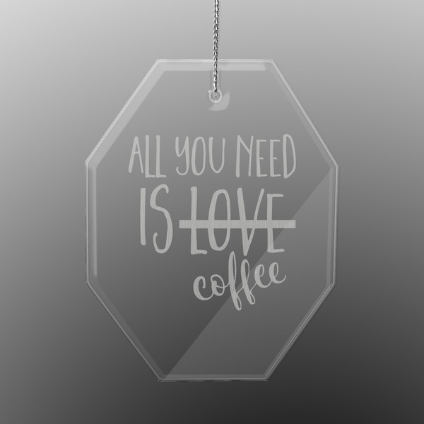 Custom Coffee Lover Engraved Glass Ornament - Octagon