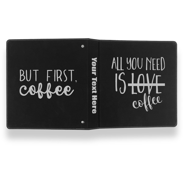 Coffee Lover Leather Binder - 1" - Black- Back Spine Front View