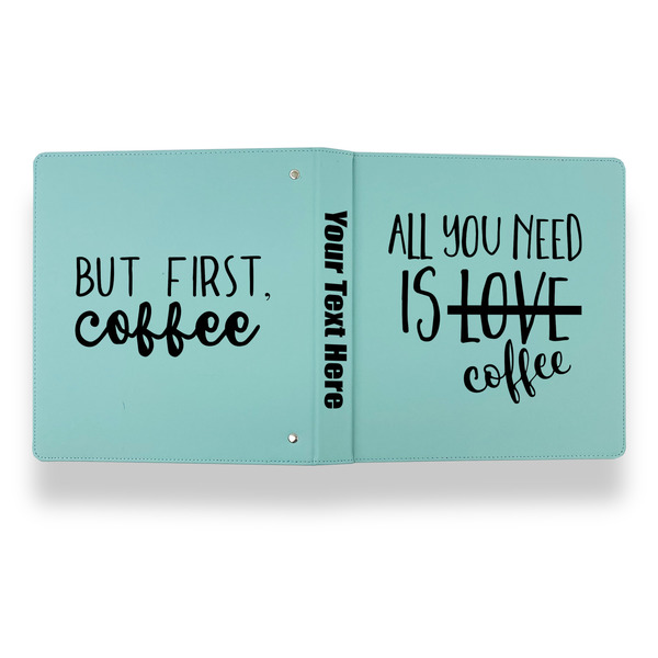 Coffee Lover Leather Binder - 1" - Teal - Back Spine Front View