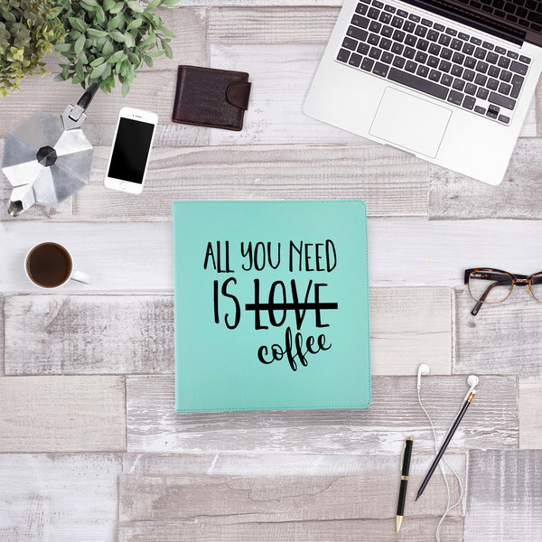 Coffee Lover Leather Binder - 1" - Teal - Lifestyle View