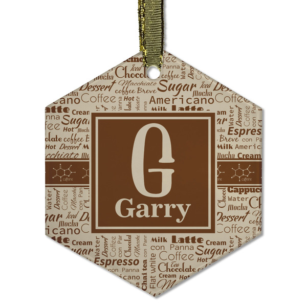 Custom Coffee Lover Flat Glass Ornament - Hexagon w/ Name and Initial