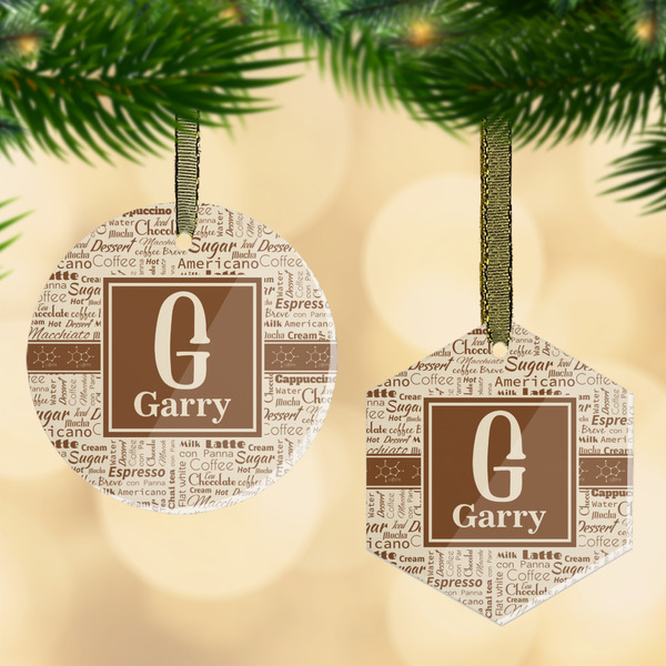 Custom Coffee Lover Flat Glass Ornament w/ Name and Initial