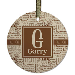 Coffee Lover Flat Glass Ornament - Round w/ Name and Initial