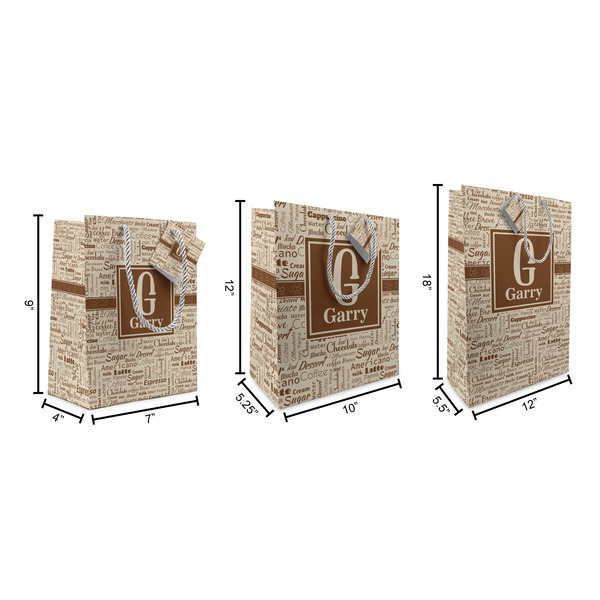 Coffee Lover Gift Bags - All Sizes - Dimensions