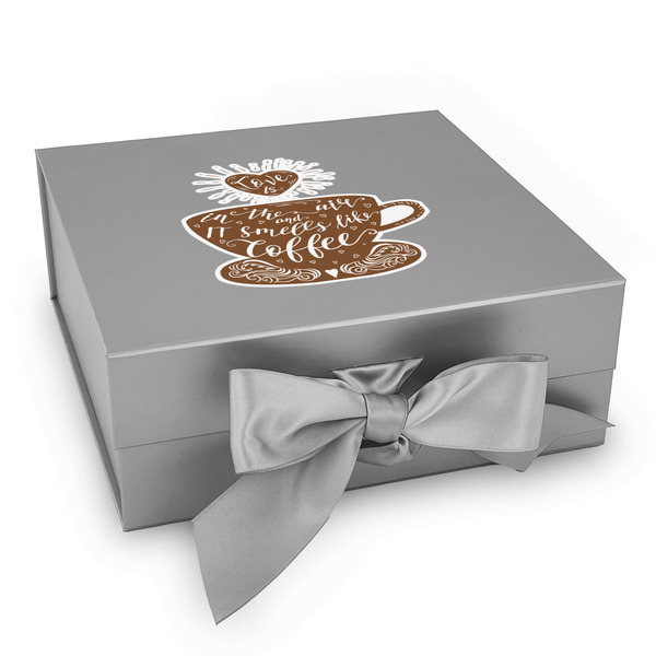 Custom Coffee Lover Gift Box with Magnetic Lid - Silver