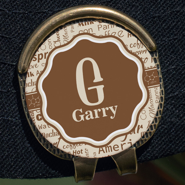 Coffee Lover Golf Ball Marker Hat Clip - Gold - Close Up