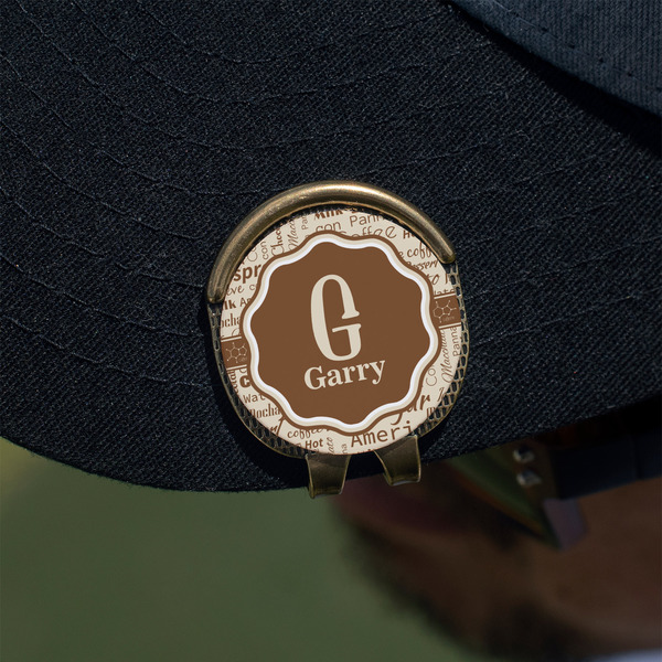 Coffee Lover Golf Ball Marker Hat Clip - Gold - On Hat