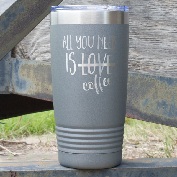 Custom Coffee Lover 20 oz Stainless Steel Tumbler - Grey - Double Sided (Personalized)