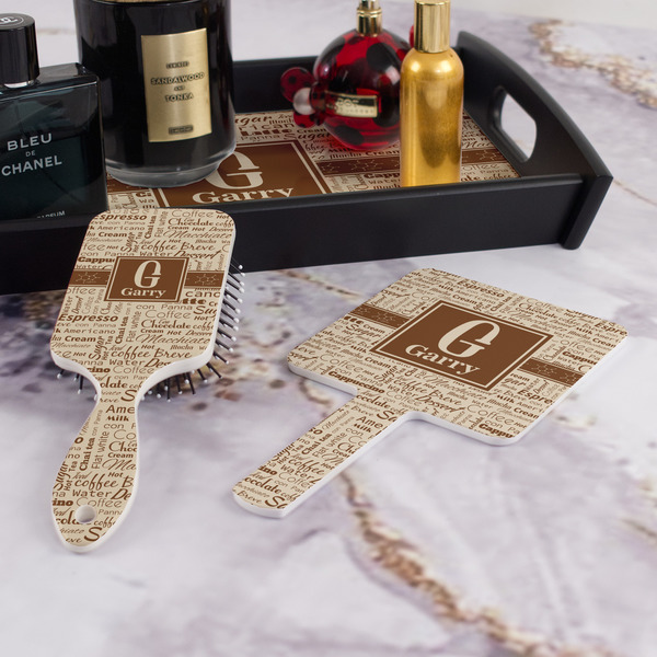 Coffee Lover Hair Brush and Hand Mirror - Bathroom Scene