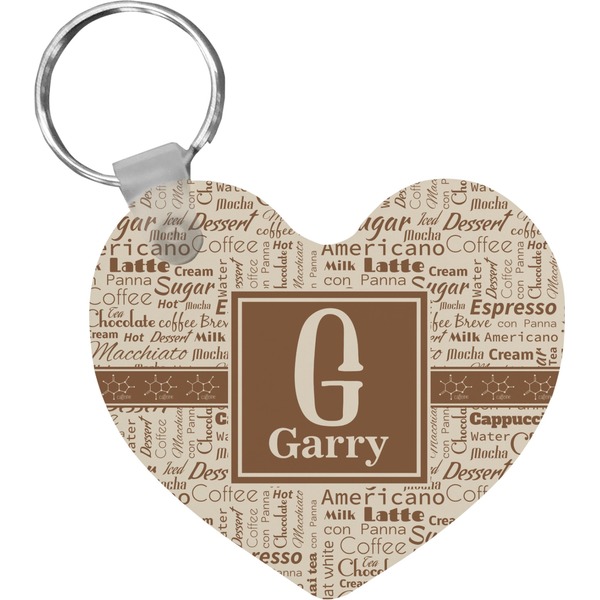 Custom Coffee Lover Heart Plastic Keychain w/ Name and Initial