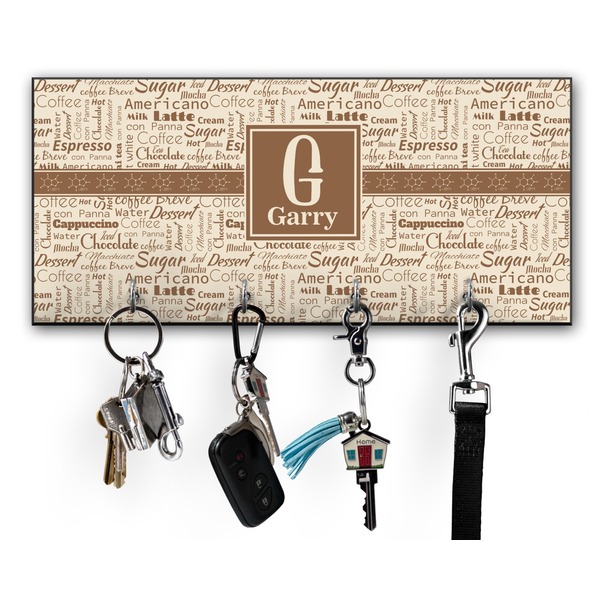 Custom Coffee Lover Key Hanger w/ 4 Hooks w/ Name and Initial