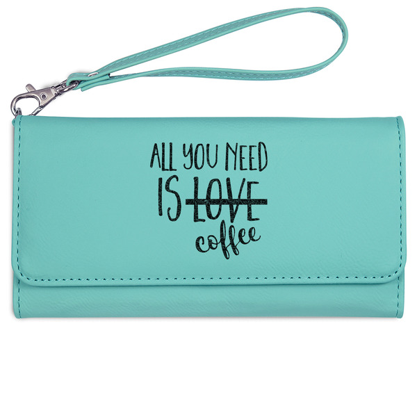Coffee Lover Ladies Wallet - Leather - Teal - Front View