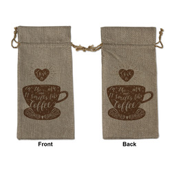 Coffee Lover Large Burlap Gift Bag - Front & Back