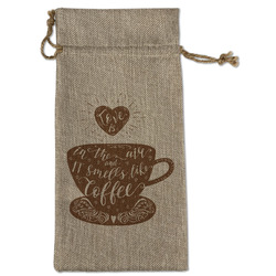 Coffee Lover Large Burlap Gift Bag - Front
