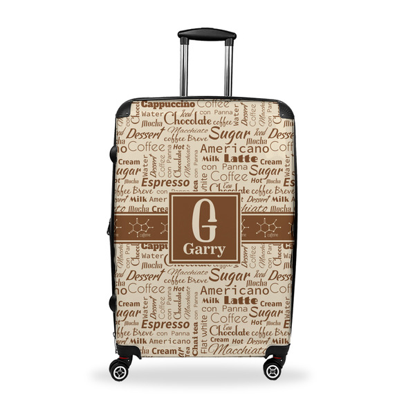 Custom Coffee Lover Suitcase - 28" Large - Checked w/ Name and Initial