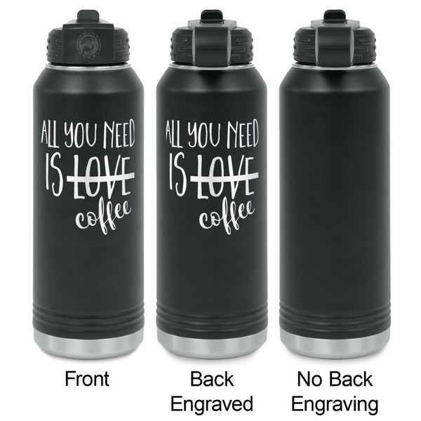 Coffee Lover Laser Engraved Water Bottles - 2 Styles - Front & Back View