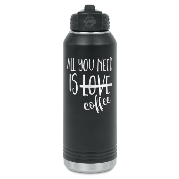Custom Coffee Lover Water Bottle - Laser Engraved - Front
