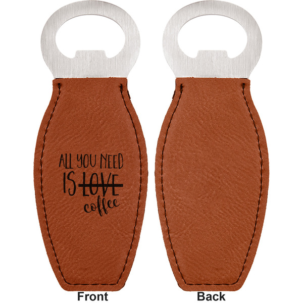 Coffee Lover Leather Bar Bottle Opener - Front and Back (single sided)