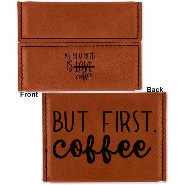 Coffee Lover Leather Business Card Holder - Front Back