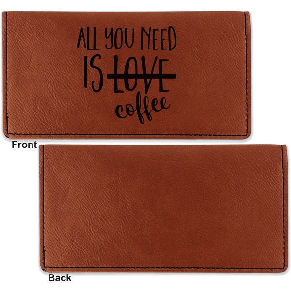 Coffee Lover Leather Checkbook Holder Front and Back Single Sided - Apvl