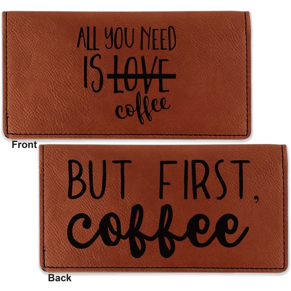 Coffee Lover Leather Checkbook Holder Front and Back