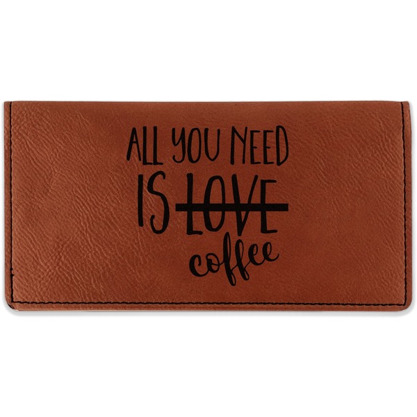Custom Coffee Lover Leatherette Checkbook Holder - Double Sided