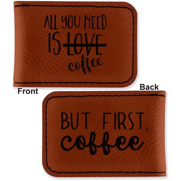 Coffee Lover Leatherette Magnetic Money Clip - Front and Back